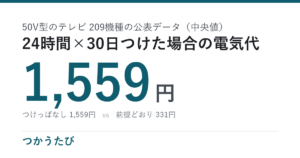 50V型テレビの電気代、1時間2.16円・1ヶ月1,559円